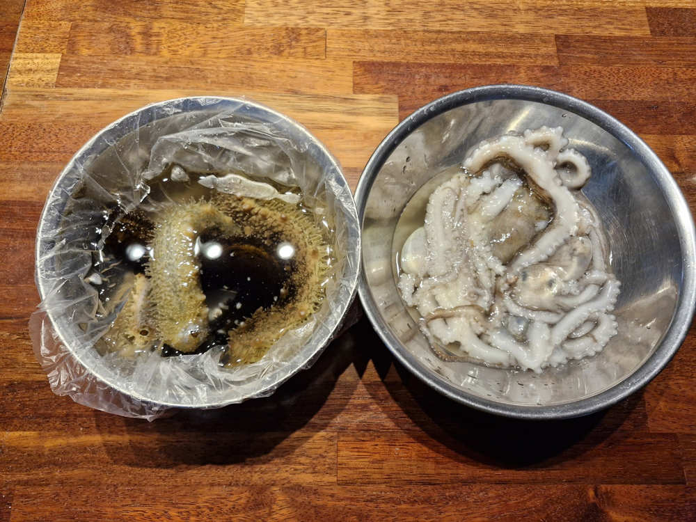 Close-up of fresh octopus tentacles showing texture