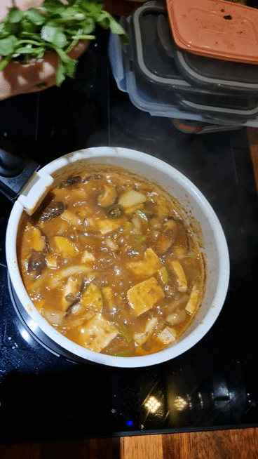 Adding Minari (Water parsley) for fresh aroma