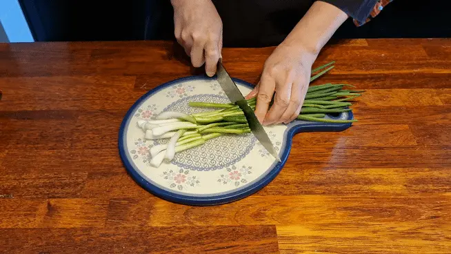 Chopping green onions for the stew base